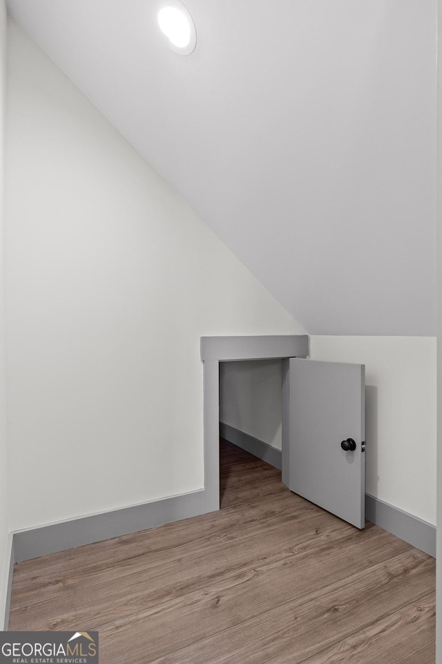 additional living space featuring wood finished floors and lofted ceiling