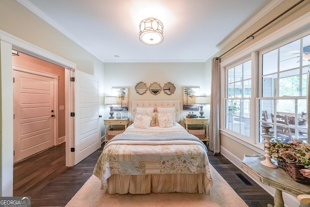 150 Shady Grove Ln, Alpharetta, GA 30009 - bedroom with crown molding, dark wood-type flooring, and baseboards