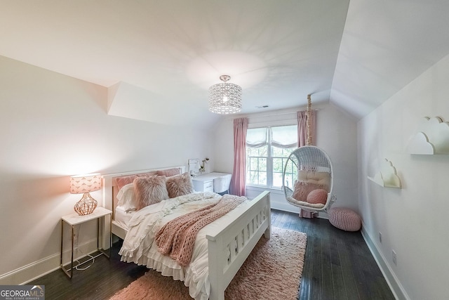 150 Shady Grove Ln, Alpharetta, GA 30009 - bedroom with lofted ceiling, dark wood-style floors, and baseboards