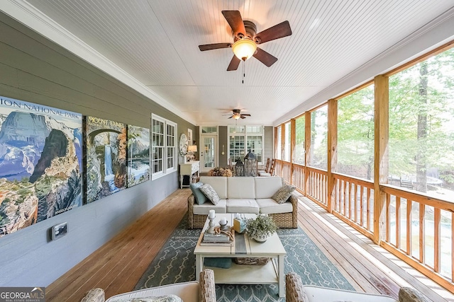 150 Shady Grove Ln, Alpharetta, GA 30009 - sunroom / solarium featuring a ceiling fan and an outdoor hangout area