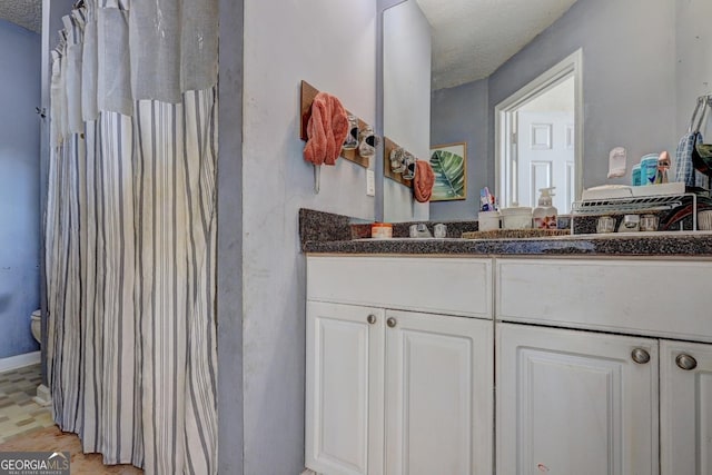 172 Evergreen Dr, Jackson, GA 30233 - bathroom featuring vanity, a textured ceiling, and curtained shower