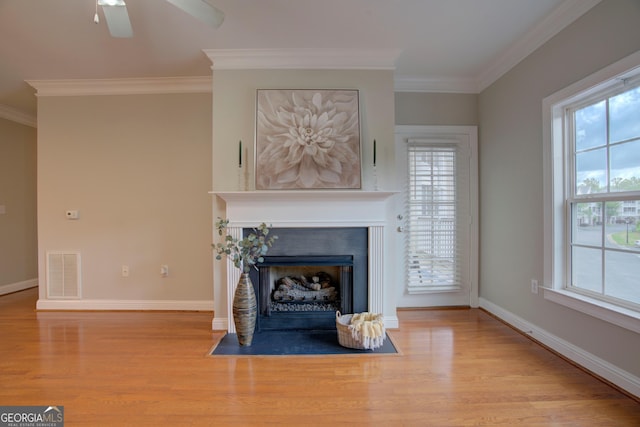 3204 Village Blvd SE, Rome, GA 30161 - unfurnished living room with crown molding, wood finished floors, plenty of natural light, and a fireplace with flush hearth