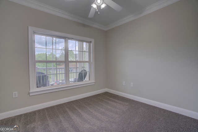 3204 Village Blvd SE, Rome, GA 30161 - empty room featuring ceiling fan, dark carpet, and ornamental molding