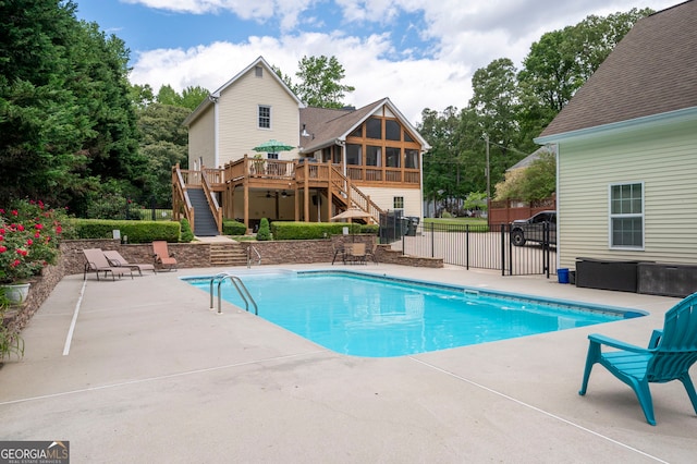 96 Grover Way, Dallas, GA 30157 - view of swimming pool featuring stairs, a patio, and a deck