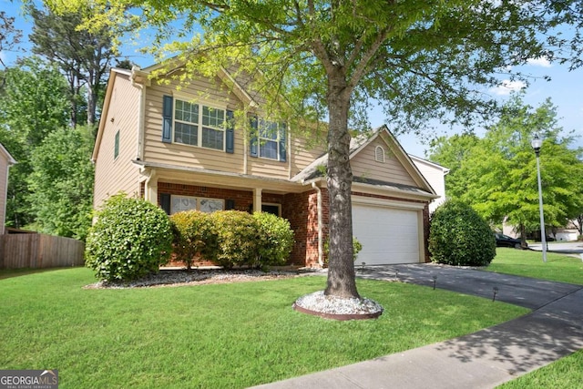 5244 Carrington Park Dr, Powder Springs, GA 30127 - traditional-style house featuring a garage, fence, a front yard, and aphalt driveway