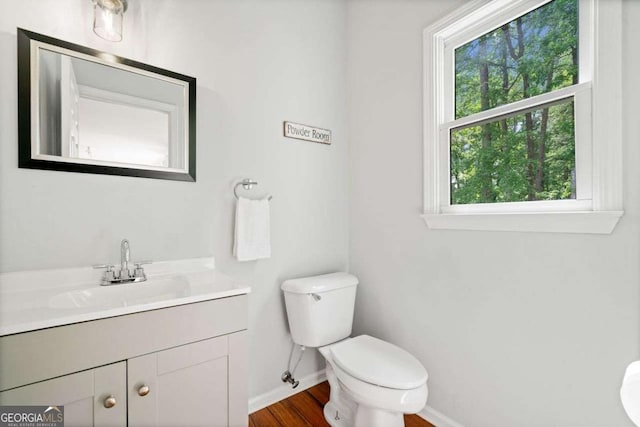 1126 Gate Post Ct, Powder Springs, GA 30127 - bathroom featuring toilet, baseboards, wood finished floors, and vanity