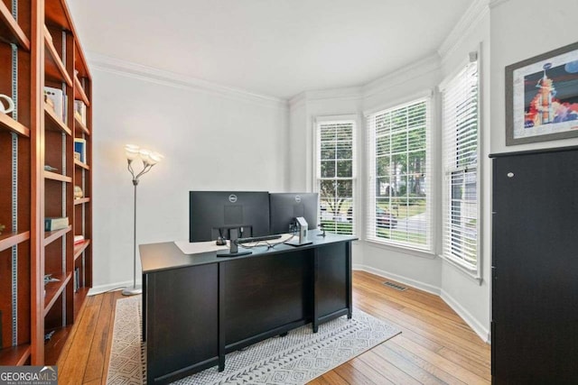 1126 Gate Post Ct, Powder Springs, GA 30127 - home office featuring baseboards, ornamental molding, and light wood-style floors