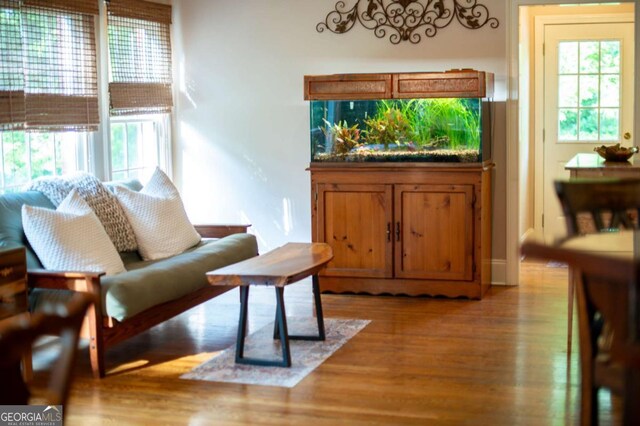 sitting room with wood finished floors and a wealth of natural light