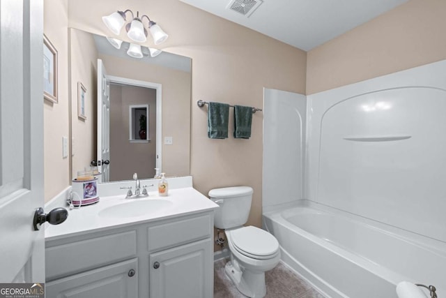 661 Village Field Ct NW, Suwanee, GA 30024 - bathroom featuring visible vents, tile patterned flooring, shower / washtub combination, vanity, and toilet