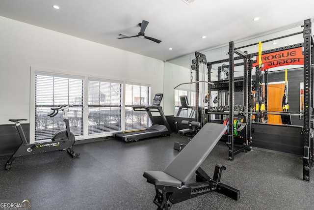 791 Wylie St SE Unit 912, Atlanta, GA 30316 - gym featuring a ceiling fan and recessed lighting