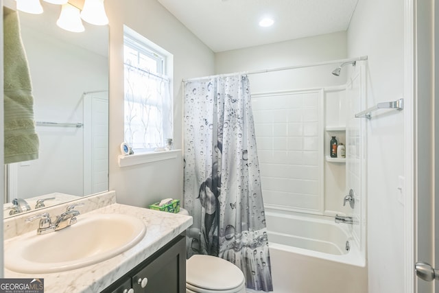 113 Hamlet Ct, Hinesville, GA 31313 - bathroom featuring vanity, toilet, and shower / bathtub combination with curtain
