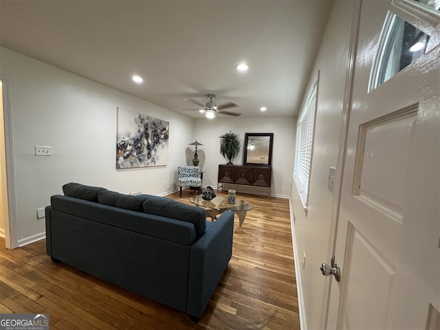 2833 Oldknow Dr NW, Atlanta, GA 30318 - living area with recessed lighting, a ceiling fan, baseboards, and wood finished floors