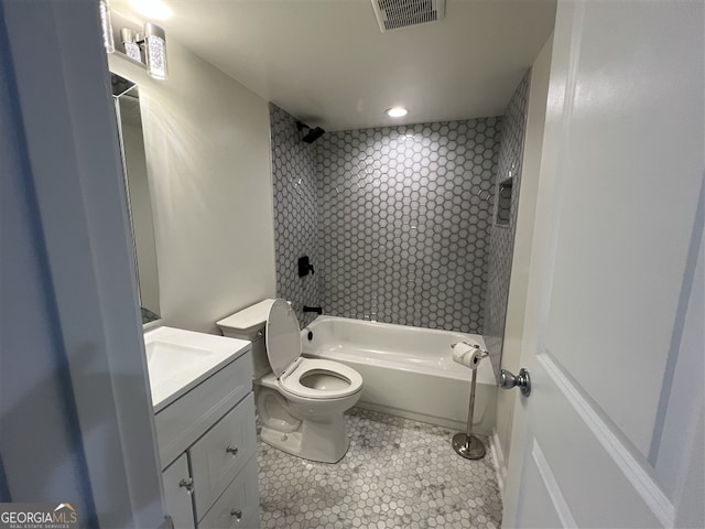 2833 Oldknow Dr NW, Atlanta, GA 30318 - bathroom featuring tile patterned flooring, vanity, toilet, shower / bath combination, and visible vents