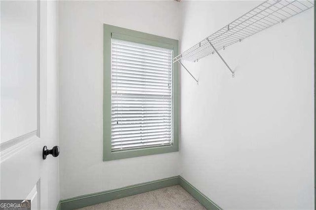 walk in closet with carpet