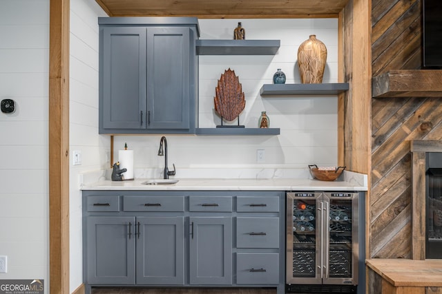 454 N Old Aska Rd, Blue Ridge, GA 30513 - indoor bar featuring beverage cooler and wooden walls