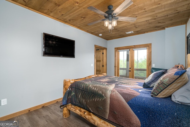 454 N Old Aska Rd, Blue Ridge, GA 30513 - bedroom with wood ceiling, french doors, access to outside, wood finished floors, and baseboards