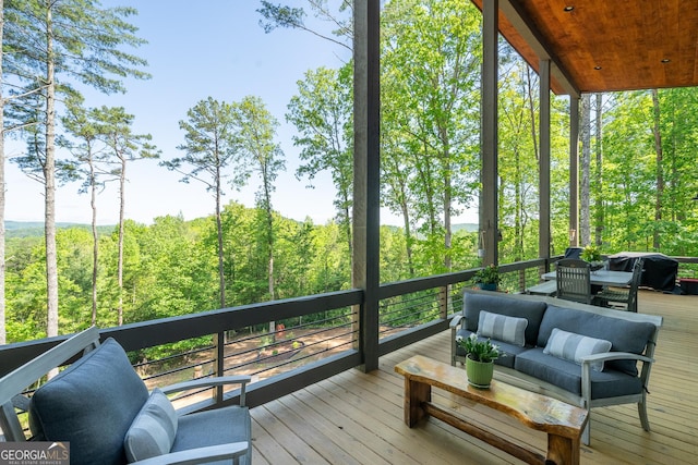 454 N Old Aska Rd, Blue Ridge, GA 30513 - deck featuring an outdoor hangout area and a forest view