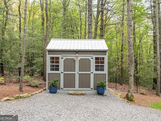 454 N Old Aska Rd, Blue Ridge, GA 30513 - view of shed with fence and a view of trees