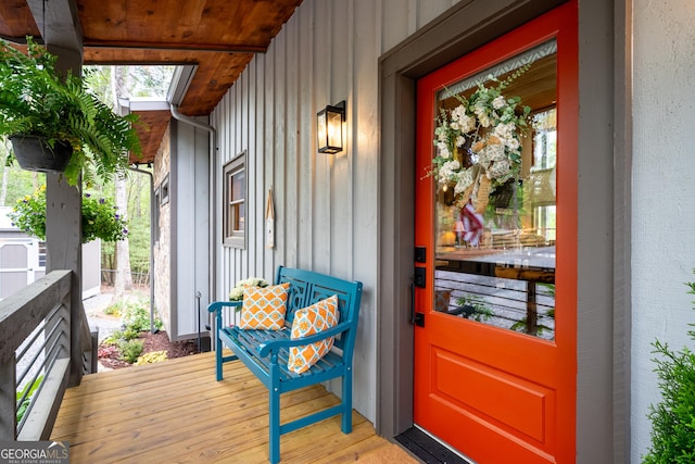 454 N Old Aska Rd, Blue Ridge, GA 30513 - doorway to property with board and batten siding and covered porch