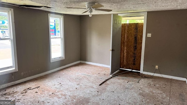 700 W College St, Bowdon, GA 30108 - empty room featuring ceiling fan, plenty of natural light, and baseboards