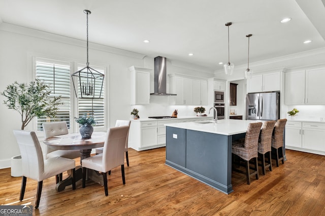 2201 Old Dallas Rd SW, Marietta, GA 30064 - kitchen featuring ornamental molding, stainless steel appliances, and wall chimney exhaust hood