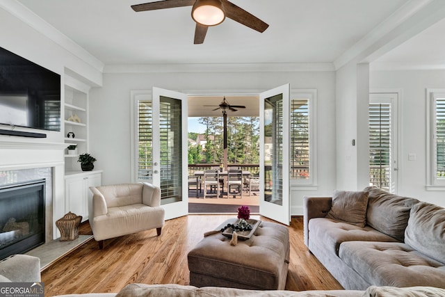 2201 Old Dallas Rd SW, Marietta, GA 30064 - living area featuring ceiling fan, ornamental molding, and wood finished floors