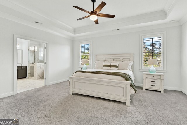2201 Old Dallas Rd SW, Marietta, GA 30064 - carpeted bedroom with baseboards, ornamental molding, and a tray ceiling