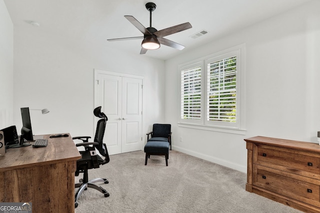 2201 Old Dallas Rd SW, Marietta, GA 30064 - office with carpet flooring, visible vents, baseboards, and a ceiling fan