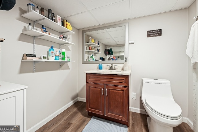 1366 Maple Ridge Dr, Suwanee, GA 30024 - bathroom with wood finished floors, vanity, baseboards, toilet, and a drop ceiling