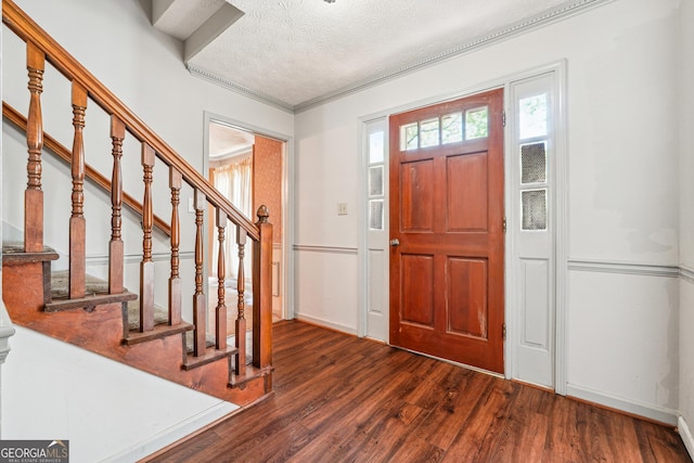 1366 Maple Ridge Dr, Suwanee, GA 30024 - foyer with baseboards, a textured ceiling, wood finished floors, and stairway