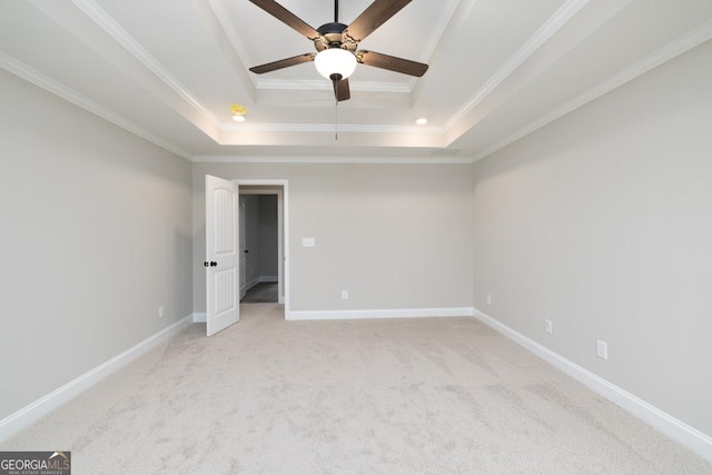 280 Grady Brock Rd Lot 21, Martin, GA 30557 - unfurnished bedroom featuring a tray ceiling, light carpet, ornamental molding, and a ceiling fan