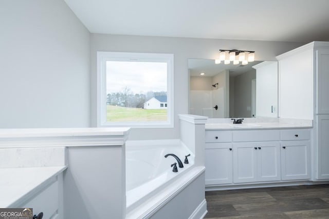 280 Grady Brock Rd Lot 21, Martin, GA 30557 - bathroom featuring vanity, a bath, wood finished floors, and a shower