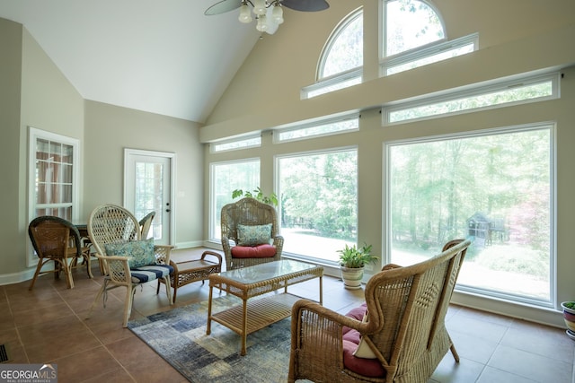 229 Deer Haven Run, Carlton, GA 30627 - sunroom / solarium with tile patterned flooring, baseboards, and high vaulted ceiling