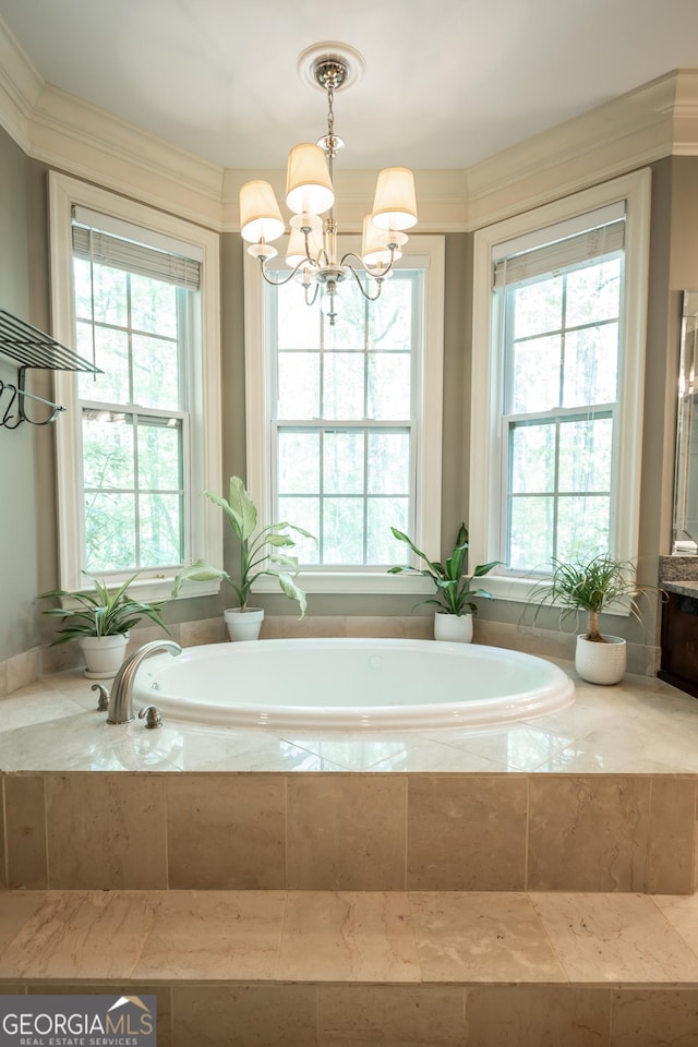 229 Deer Haven Run, Carlton, GA 30627 - full bath with a notable chandelier, ornamental molding, and a garden tub