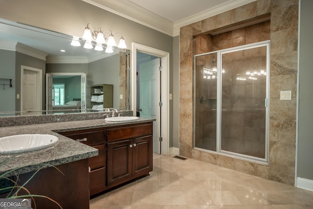 229 Deer Haven Run, Carlton, GA 30627 - bathroom featuring a sink, ornamental molding, and a stall shower