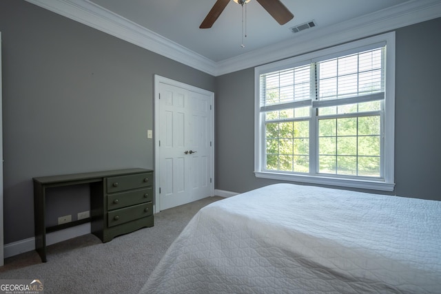 229 Deer Haven Run, Carlton, GA 30627 - bedroom featuring visible vents, ornamental molding, carpet floors, and multiple windows
