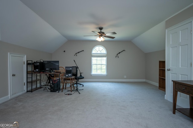 229 Deer Haven Run, Carlton, GA 30627 - carpeted office with baseboards, a ceiling fan, and vaulted ceiling
