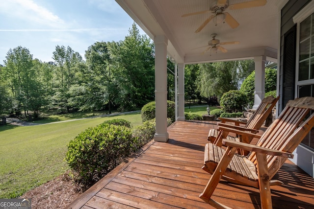 229 Deer Haven Run, Carlton, GA 30627 - deck with a lawn, covered porch, and ceiling fan
