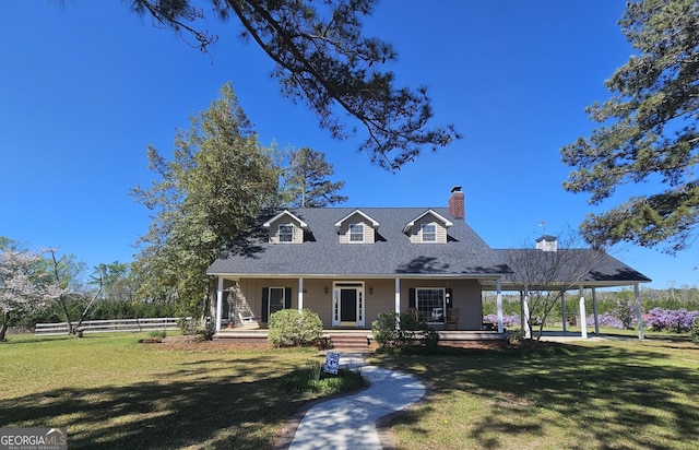 1717 Grady Saunders Rd, Portal, GA 30450 - view of front of home with a porch, fence, a chimney, and a front yard