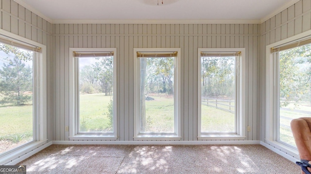 1717 Grady Saunders Rd, Portal, GA 30450 - unfurnished sunroom featuring crown molding and carpet flooring