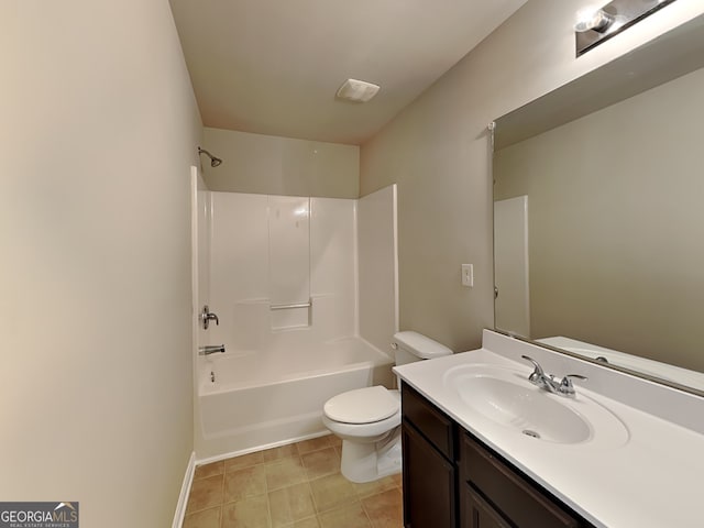 1392 Worcester Trl, Mcdonough, GA 30253 - bathroom featuring toilet, vanity, tile patterned floors, and bathing tub / shower combination