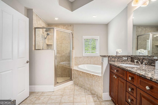 75 High Top Ln, Sandy Springs, GA 30328 - full bath featuring vanity, a bath, a shower stall, and tile patterned floors