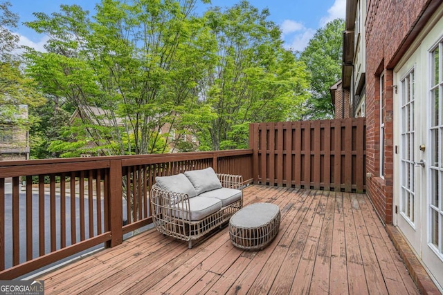 75 High Top Ln, Sandy Springs, GA 30328 - wooden deck with french doors and view of wooded area
