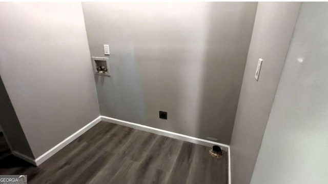 50 Ivy St, Porterdale, GA 30014 - laundry area featuring laundry area, washer hookup, baseboards, dark wood-type flooring, and hookup for an electric dryer