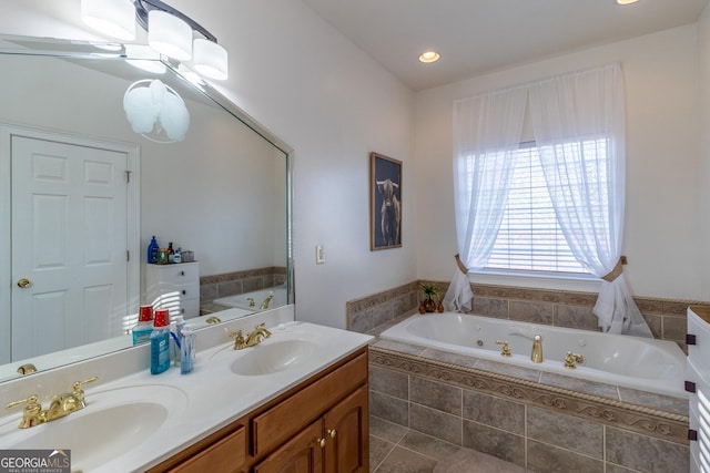 51 Montview Ct, Ringgold, GA 30736 - bathroom featuring double vanity, a sink, a bath, and recessed lighting