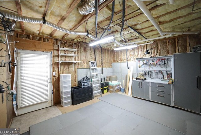 below grade area featuring a workshop area