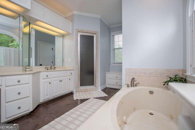 1745 Stripling Chapel Rd, Carrollton, GA 30116 - bathroom featuring vanity, ornamental molding, and a tub with jets