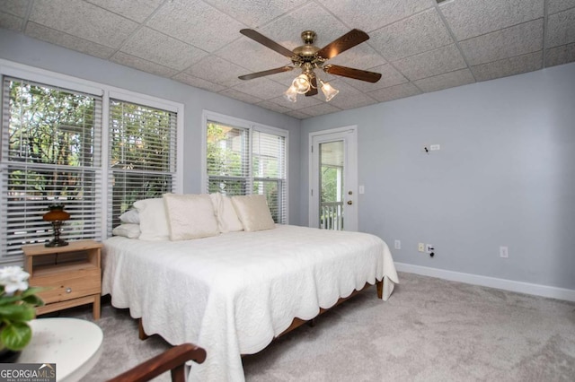 1745 Stripling Chapel Rd, Carrollton, GA 30116 - bedroom with baseboards, ceiling fan, carpet, and a paneled ceiling