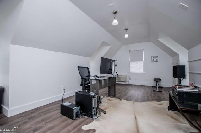 1745 Stripling Chapel Rd, Carrollton, GA 30116 - office area featuring baseboards, wood finished floors, and lofted ceiling