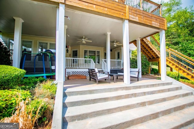 1745 Stripling Chapel Rd, Carrollton, GA 30116 - view of patio featuring a porch, ceiling fan, and stairs